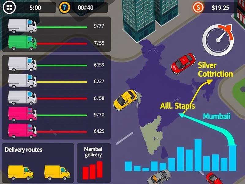 Rapid Delivery Frenzy gameplay screenshot showing delivery vehicles in Indian city